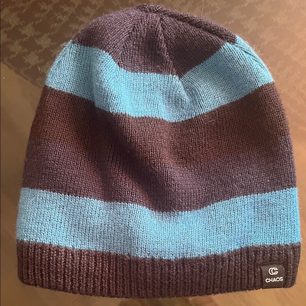 Chaos Kids Striped Beanie - Brown and Blue